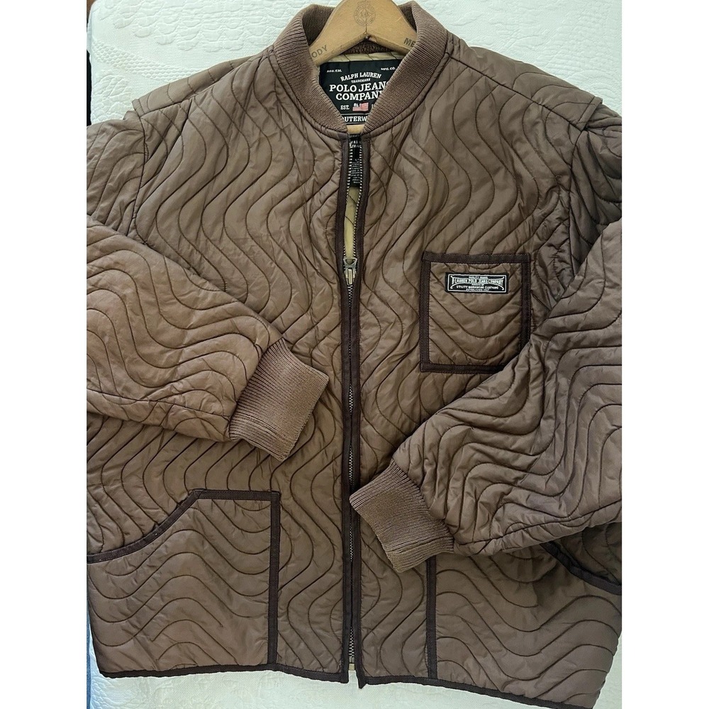 VTG Polo Ralph Lauren Jeans Company Brown Quilted Full Zip Jacket Swirl Men's L